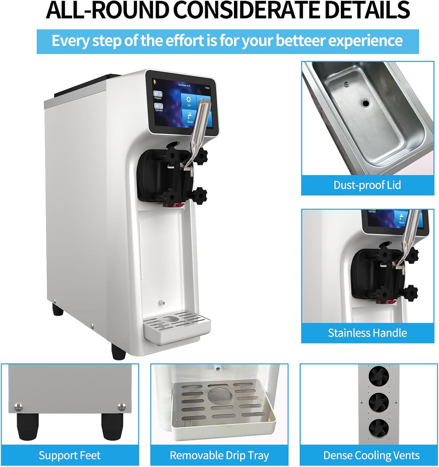 Commercial Ice Cream Machine – 1000W 110V Single Flavor Soft Serve Ice Cream Mak