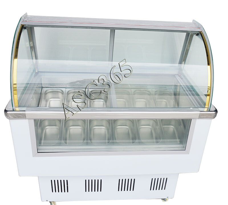 TECHTONGDA 12 Pan Ice Cream Showcase with LED Lights 220V Display Cabinet