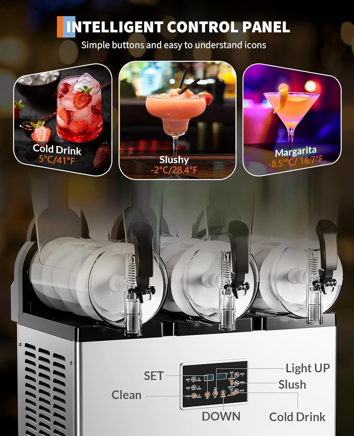 ⚡Commercial Slushy Machine 15L×3 Triple Tank, 45L Frozen Drink Machine, 180 Cups