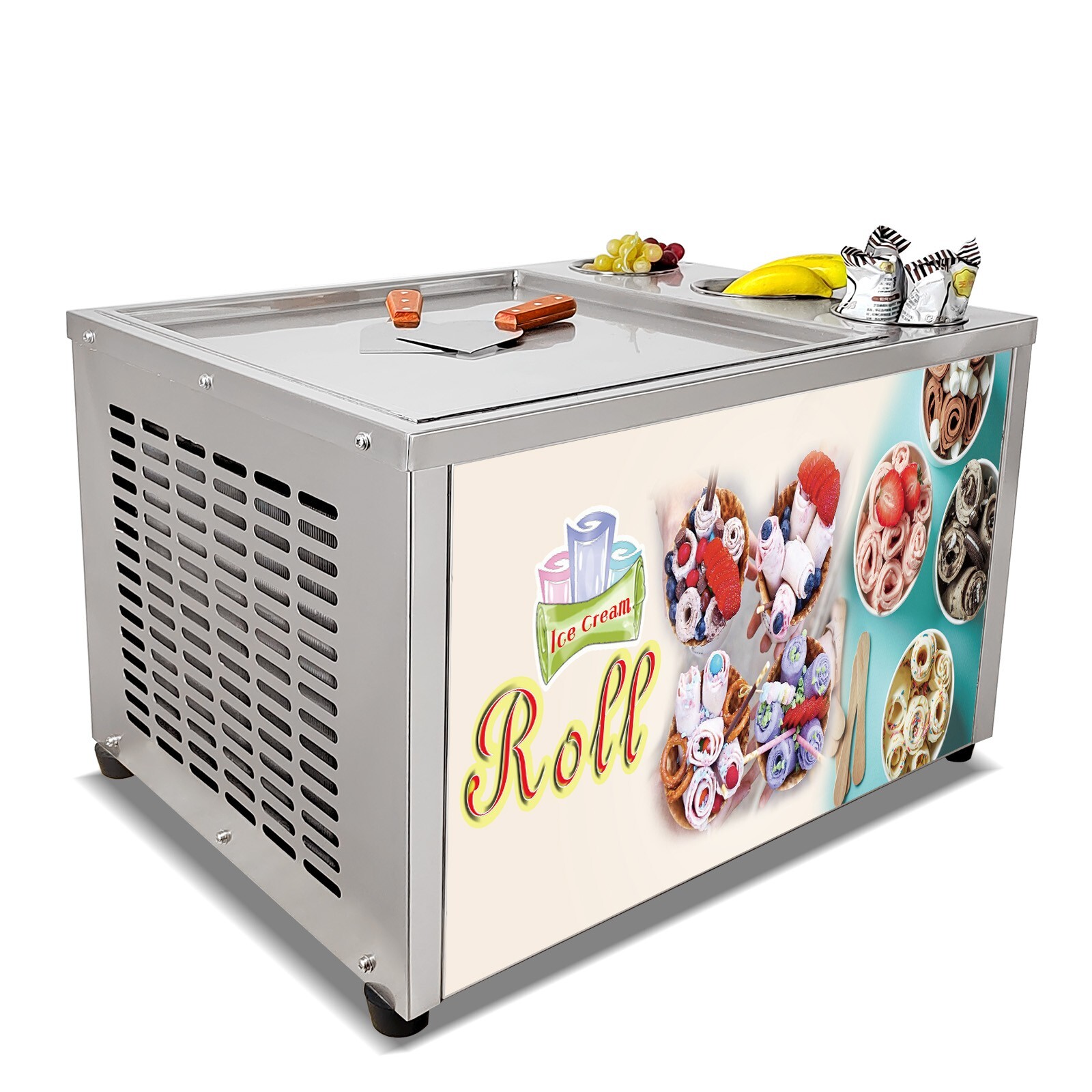 Kolice commercial 45x45cm fry ice cream machine, single square ice pan – 3 tank