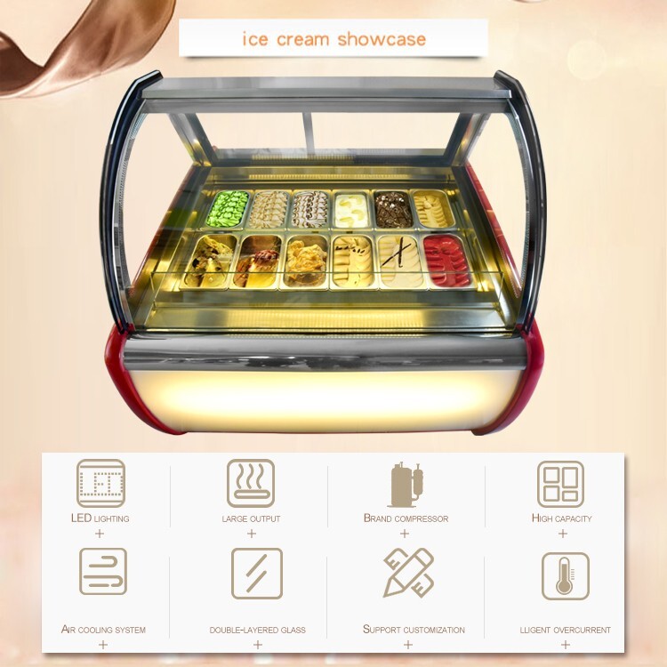 USA Kolice Commercial 12pans Gelato Display Freezer, Ice Cream Showcase Freezer
