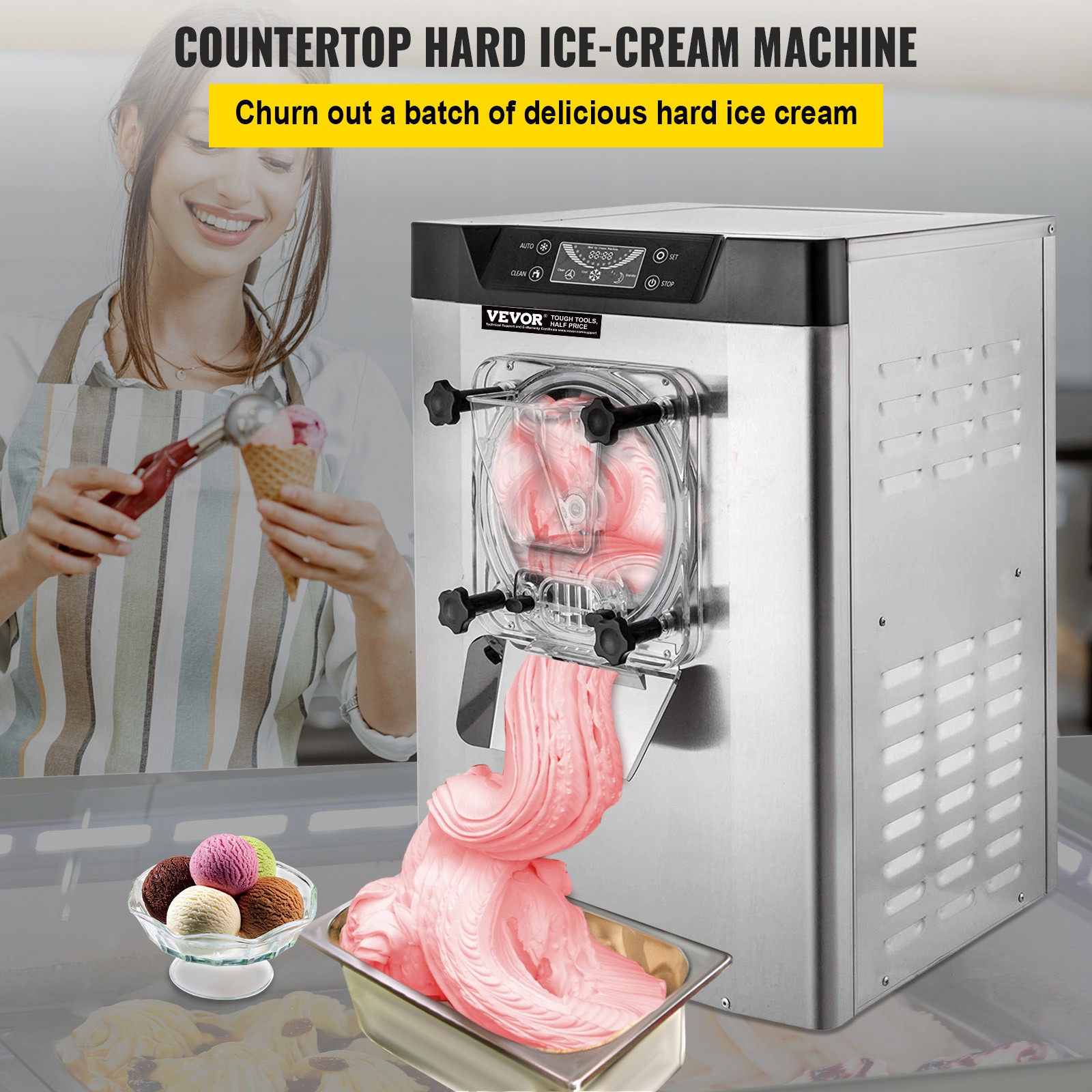 VEVOR Commercial Hard Ice Cream Machine 4.3-5.28 US Gallon/H Ice Cream Maker
