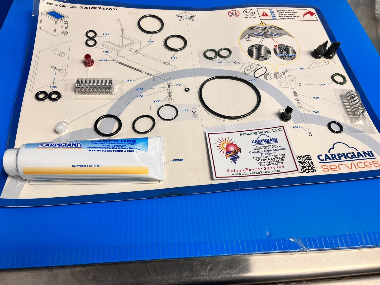 Carpigiani Parts Coldelite Whipped Cream Machine Tune UP Kit Model KW 77