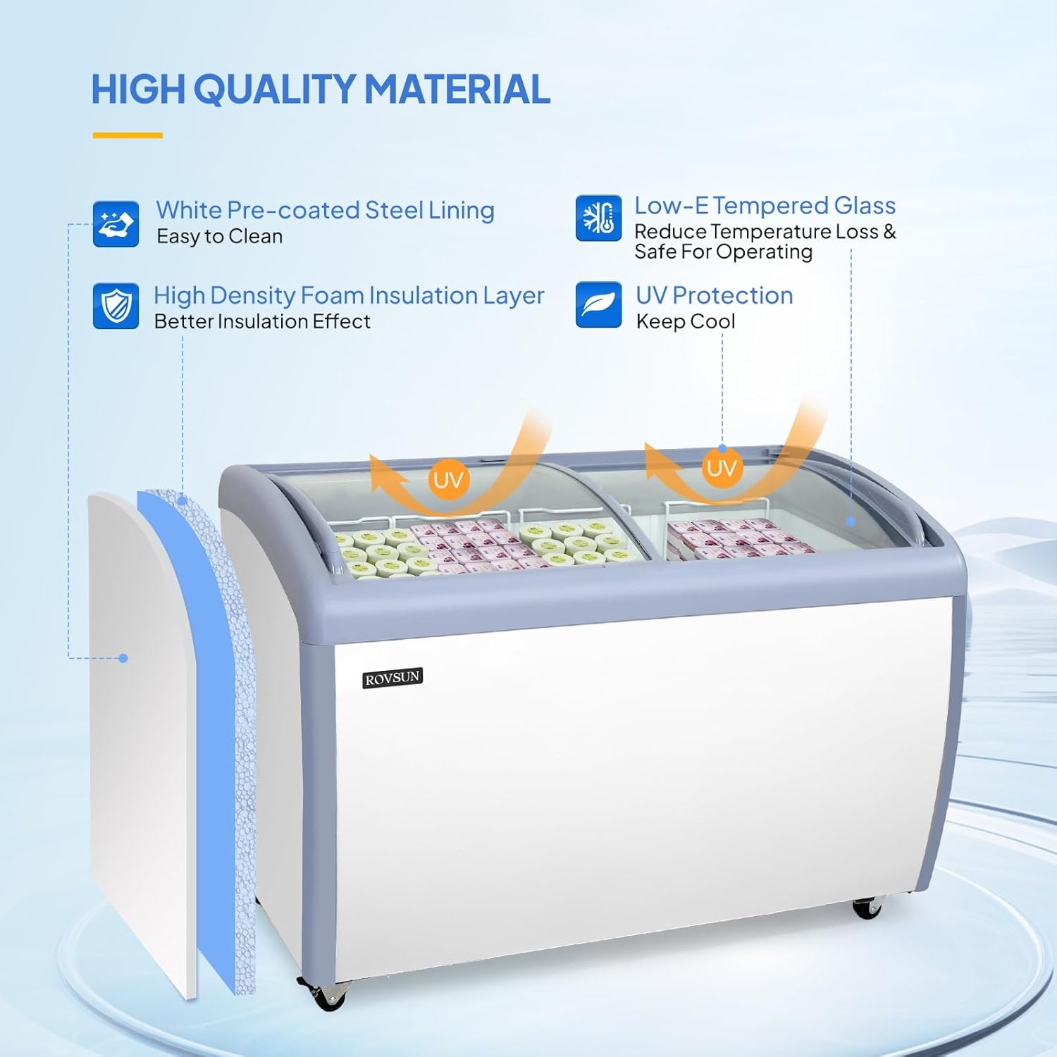 Commercial Ice Cream Freezer Display Case, Glass Top Chest Freezer-12.7 cu. ft.