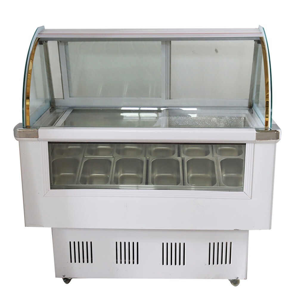220V 12-Pan Ice Cream Showcase Hard Ice Cream Display Case Freezer 2.5L/Pan