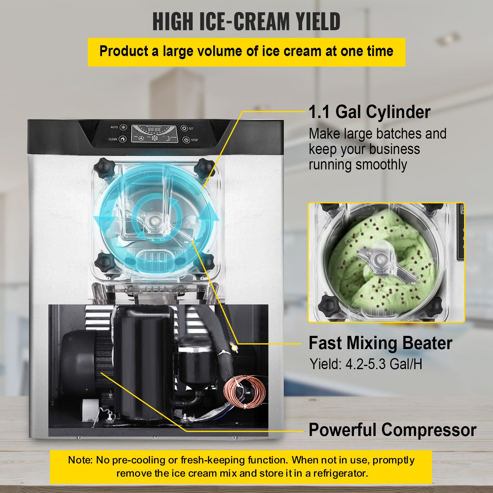 VEVOR Commercial Hard Ice Cream Machine 4.3-5.28 US Gallon/H Ice Cream Maker
