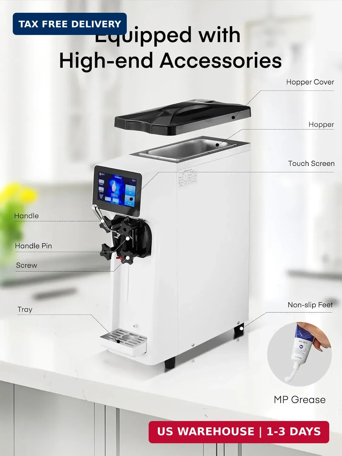 Commercial Ice Cream Machine White Soft Serve Machine 10.4-20 QT/H Pre-Cooling
