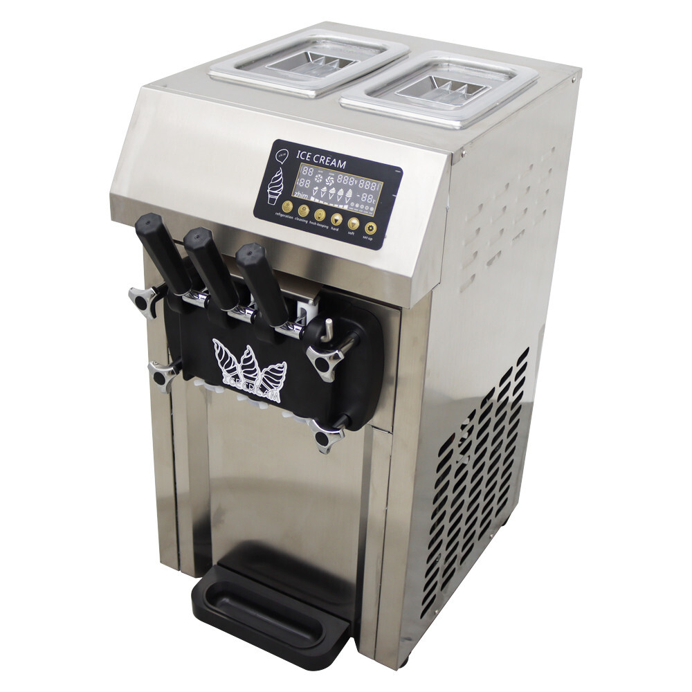 110V Three Flavors Auto Countertop Commercial Soft Serve Ice Cream Machine 1250W