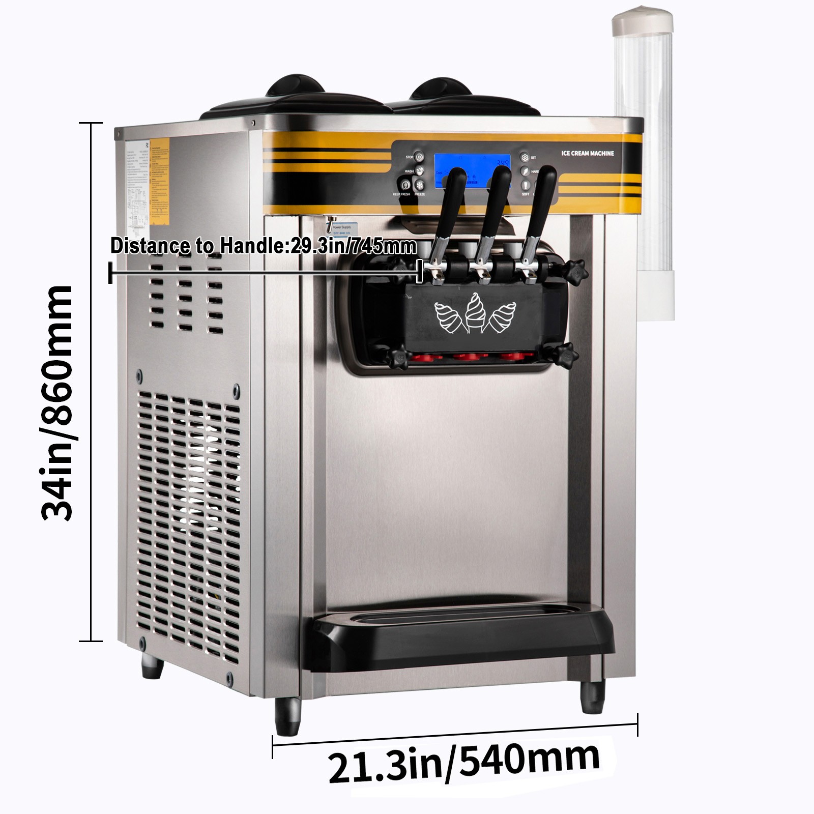 Uimoso Countertop Soft Serve Ice Cream Machine, 22-30L/H Frozen Yogurt Maker