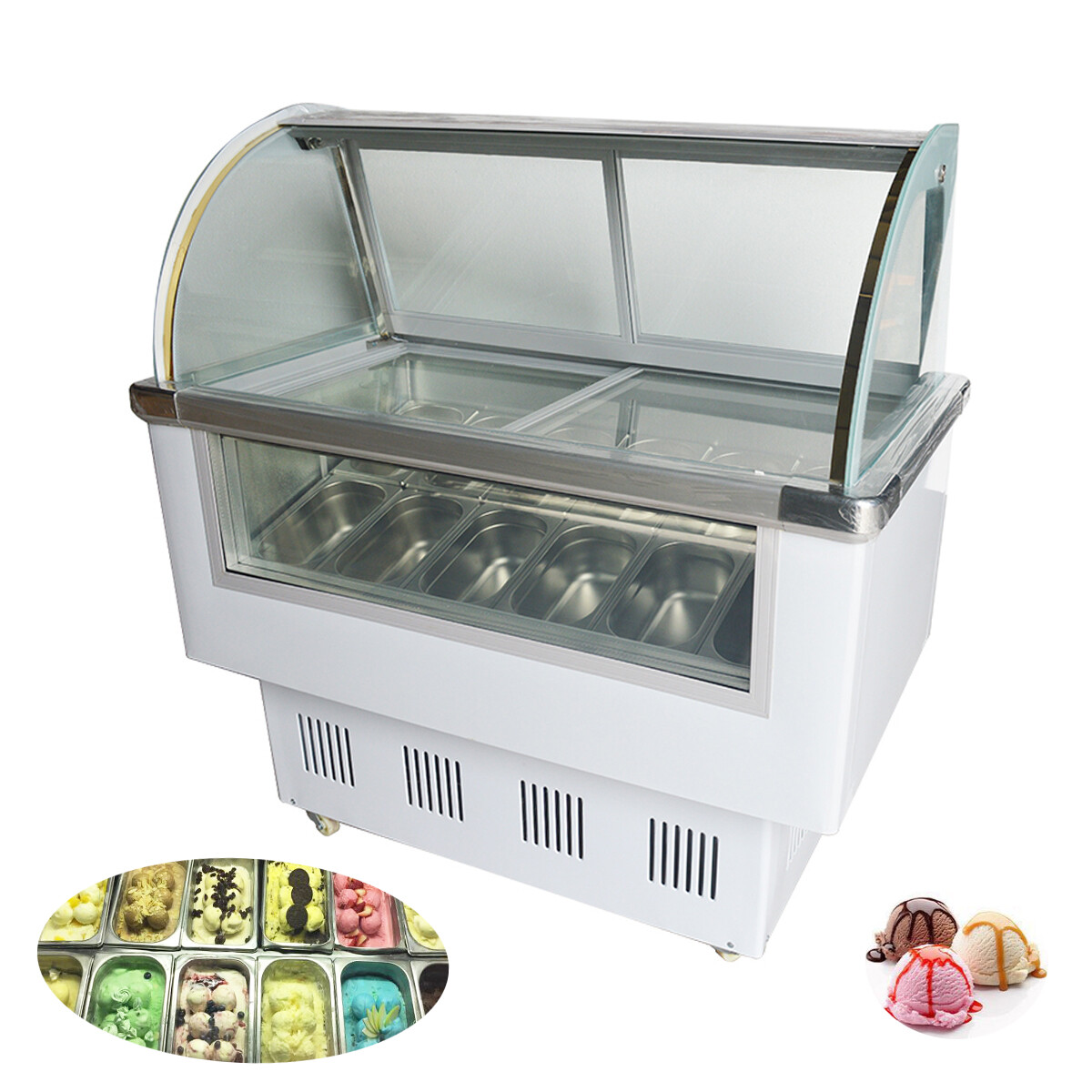 220V 12 Pan Hard Ice Cream Refrigerated Display Showcase Freezer with LED Light