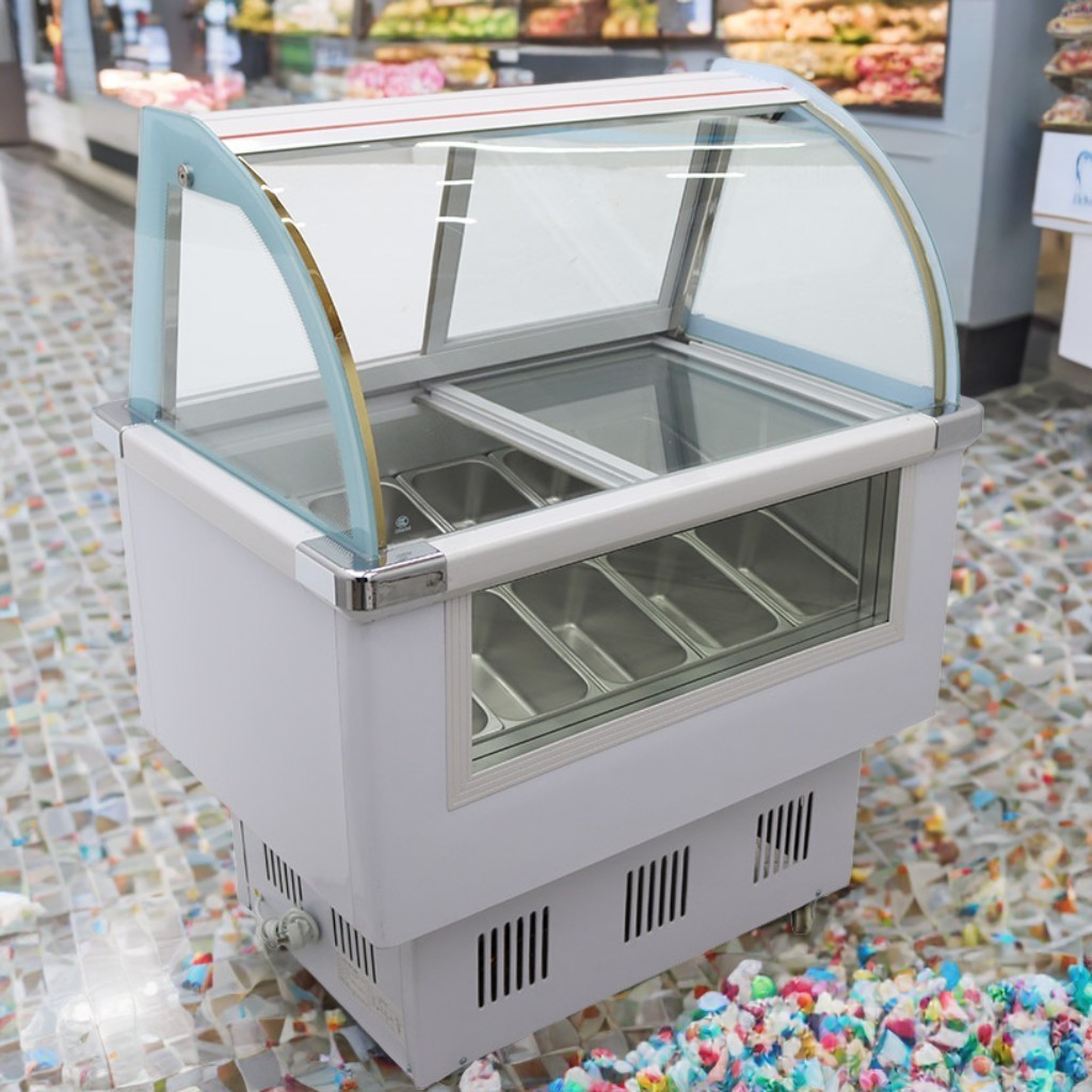 220V Ice Cream Cabinet Refrigerator Showcase Gelato Freezer 10 Pan w/LED Light