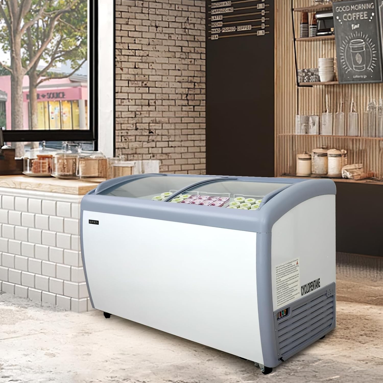 Commercial Ice Cream Freezer Display Case, Glass Top Chest Freezer-12.7 cu. ft.