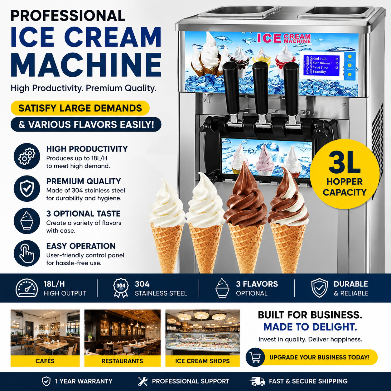 Commercial Soft Serve Ice Cream Machine with Smart LCD Control Panel System Pro!