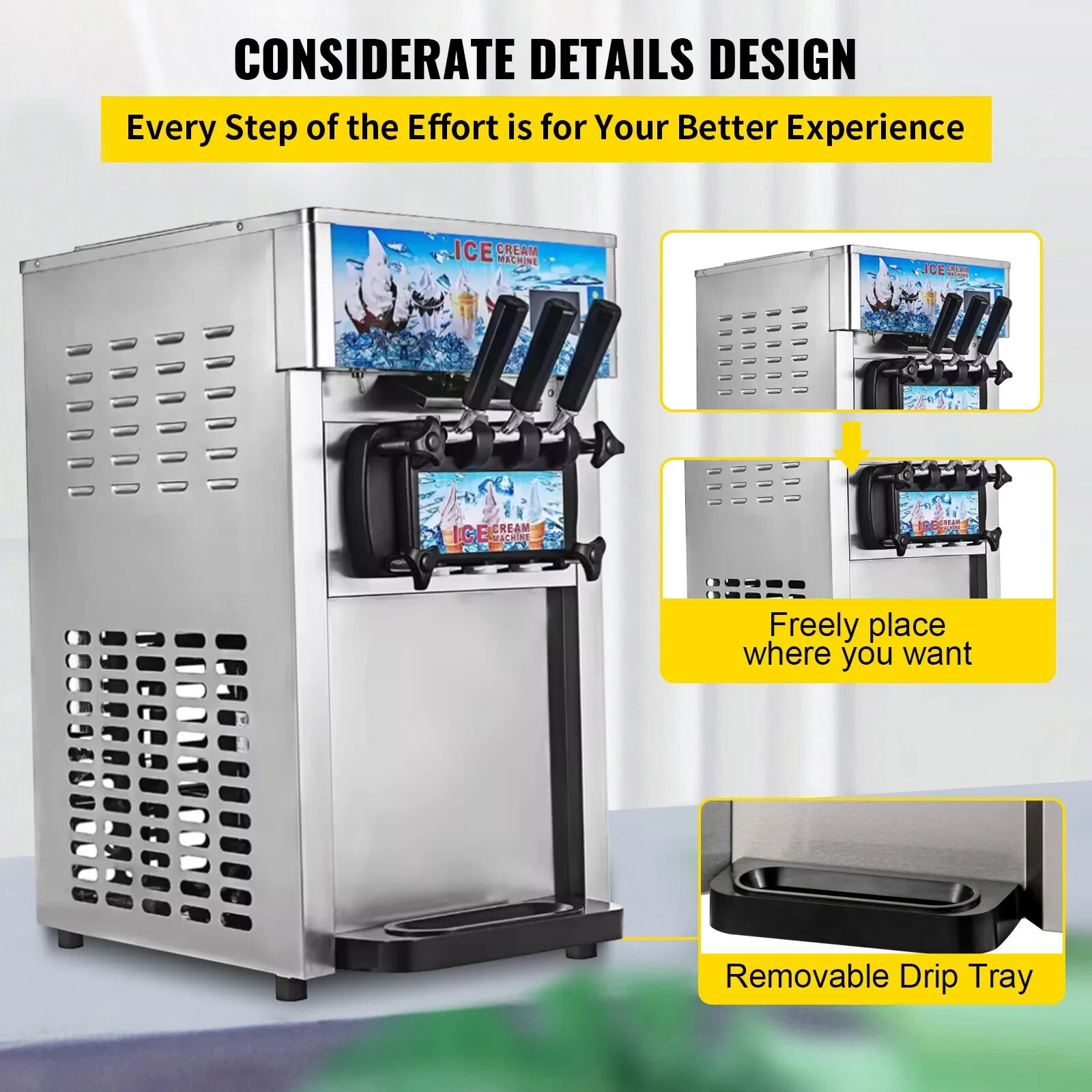 18L/H Maker 3 Flavors Home Commercial Ice Cream Machine Countertop Soft Serve