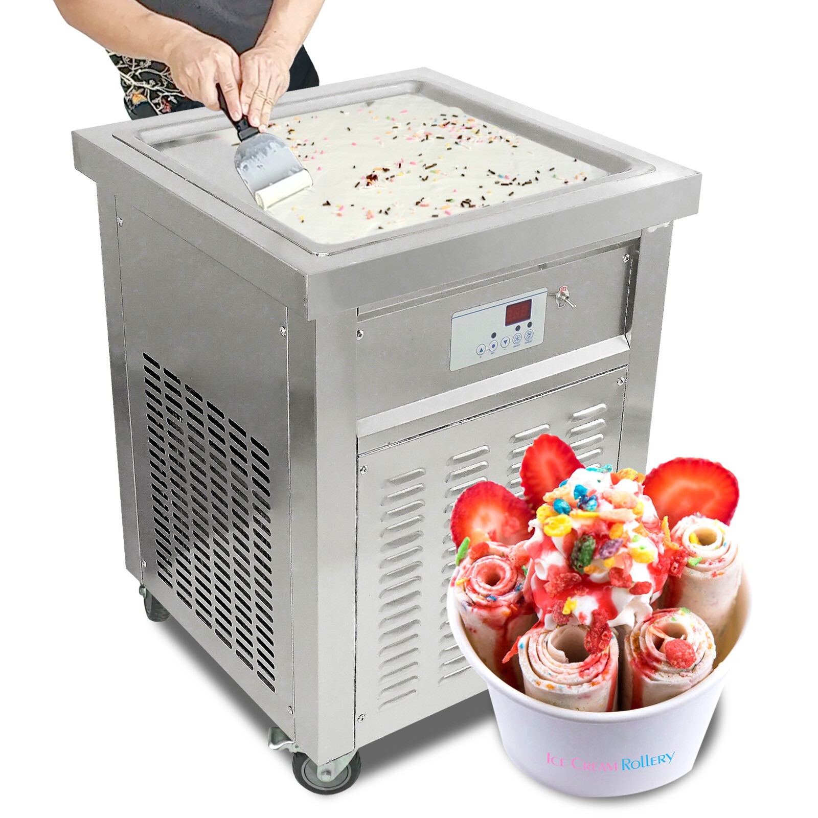 Kolice Commercial ETL rolled ice cream machine 22″x22″ square pan auto defrost