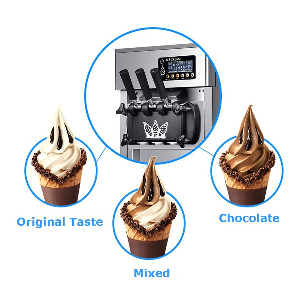 3 Flavor Soft Serve Ice Cream Machine Countertop 3.5L Two Hopper for Overnight
