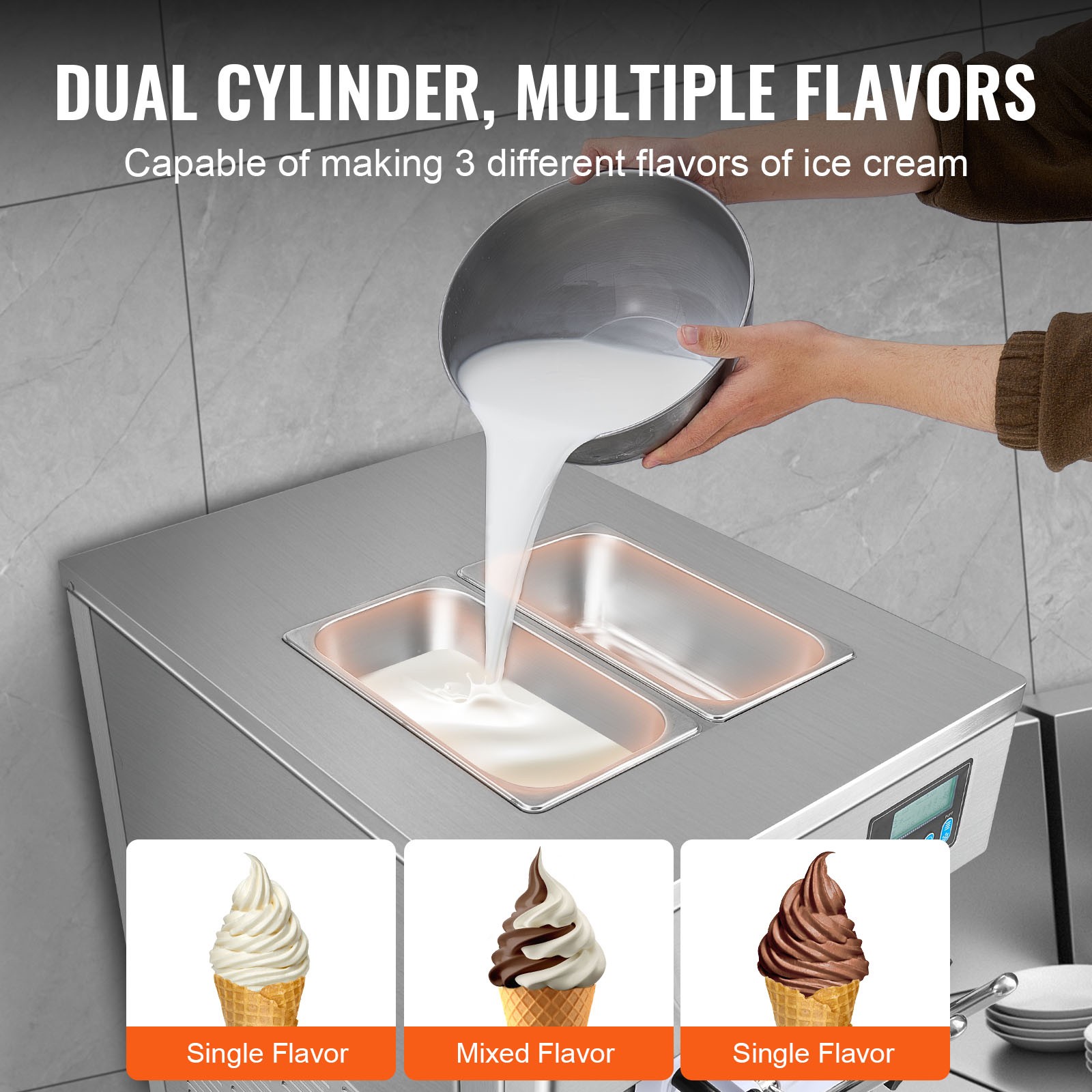 VEVOR Commercial Soft Serve Ice Cream Machine 20-28L/H Yield 3 Flavor Countertop