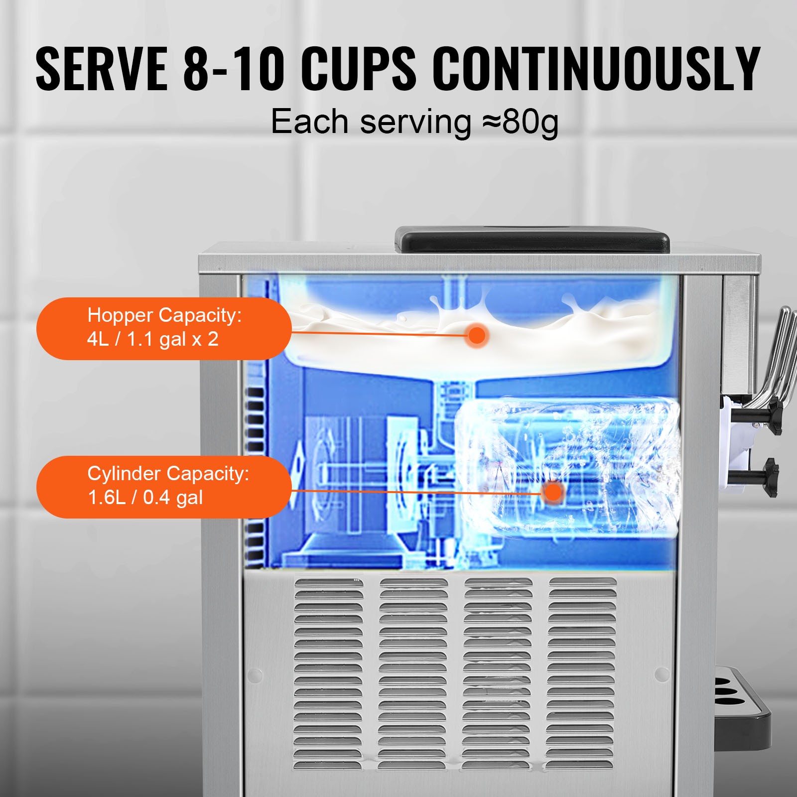 VEVOR Commercial Soft Serve Ice Cream Machine 20L/H Yield 3 Flavor Countertop
