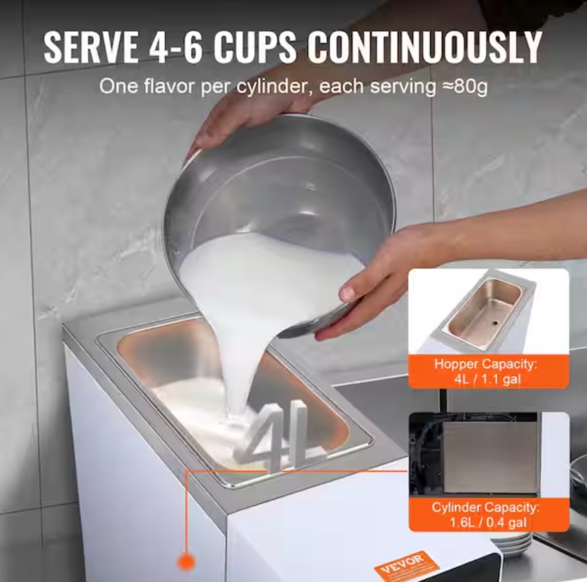 Commercial Ice Cream Machine, 10.6 QT/H Yield, 1000W Single Flavor Countertop