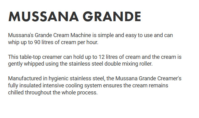 ! unused MUSSANA GRANDE Whipped Cream Machine 12 Qt Liters technogel carpigiani