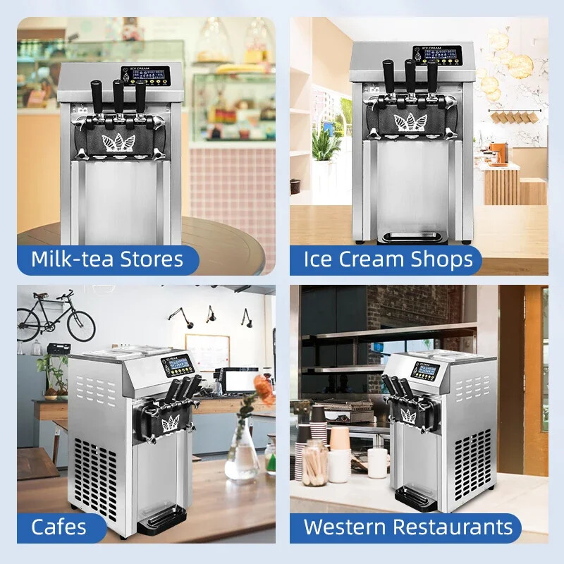 VEVOR 18-20L/h Commercial Ice Cream Machine Countertop Soft Serve Maker 3Flavors