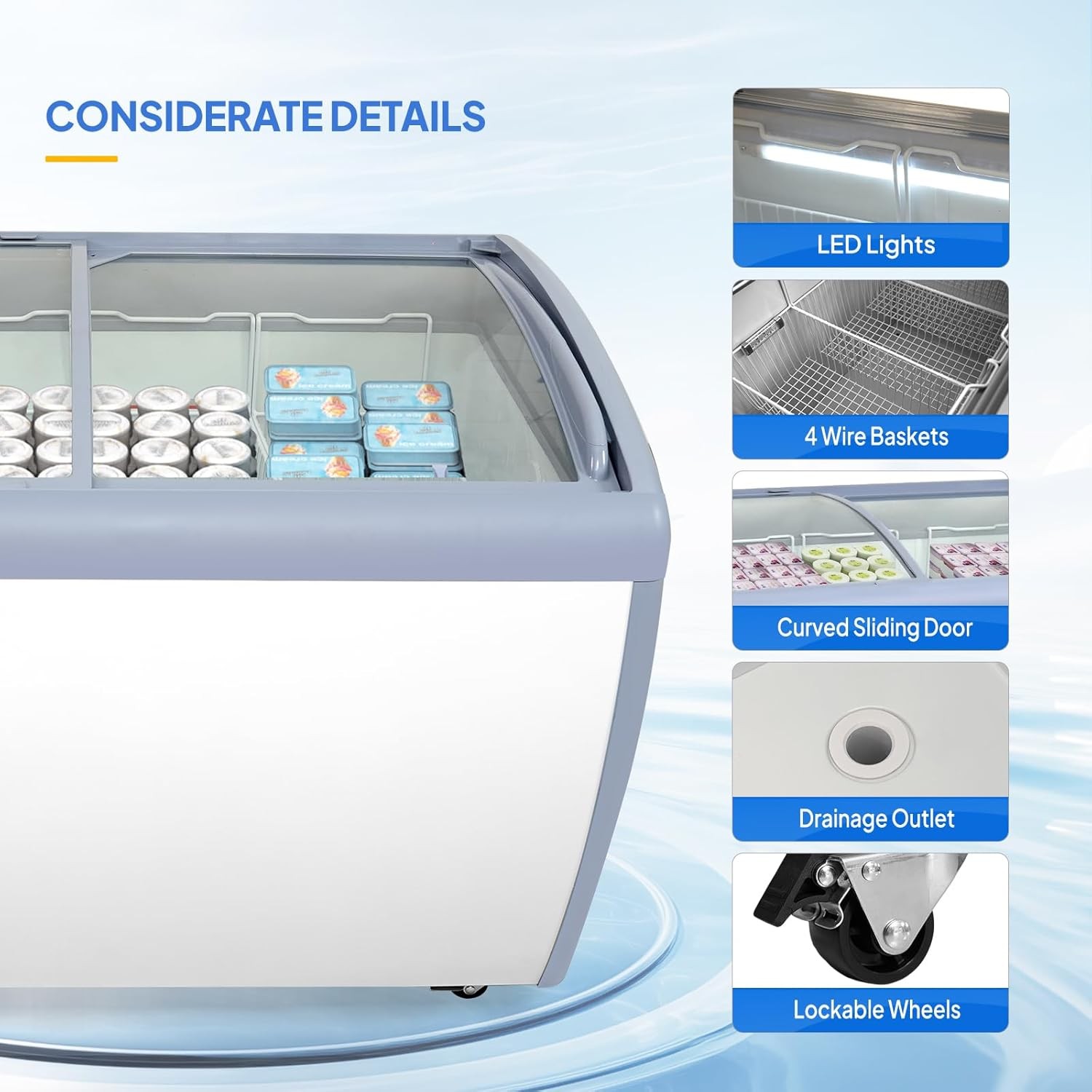 Commercial Ice Cream Freezer Display Case, Glass Top Chest Freezer-12.7 cu. ft.