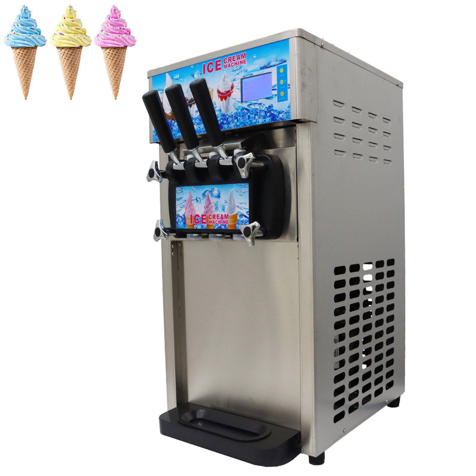 3-head Countertop Commercial Soft Ice Cream Machine W/LED Display 110V 1200W
