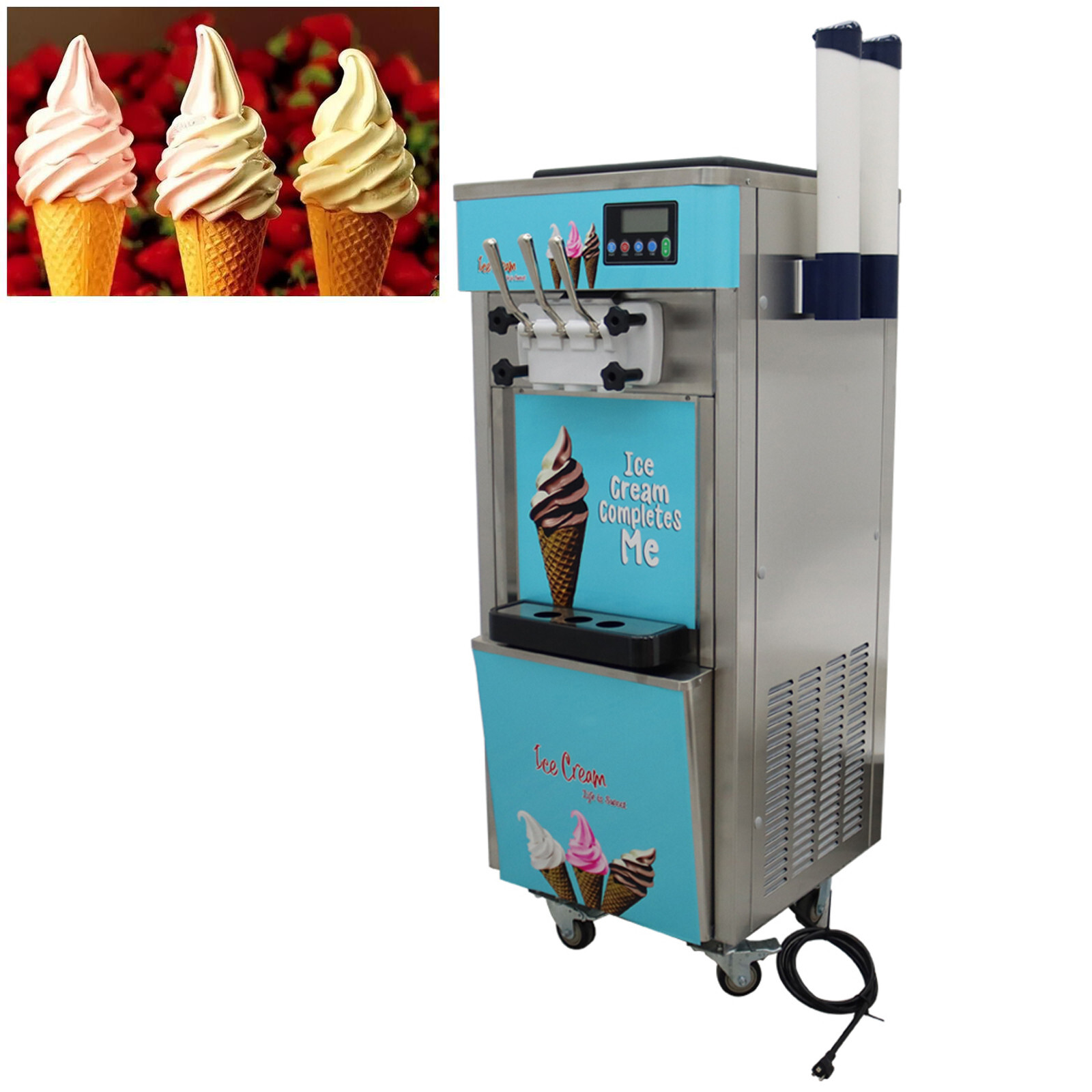 Vertical 3-Head Soft Ice Cream Machine 110V Double 6L Hopper 20-30L/h Output
