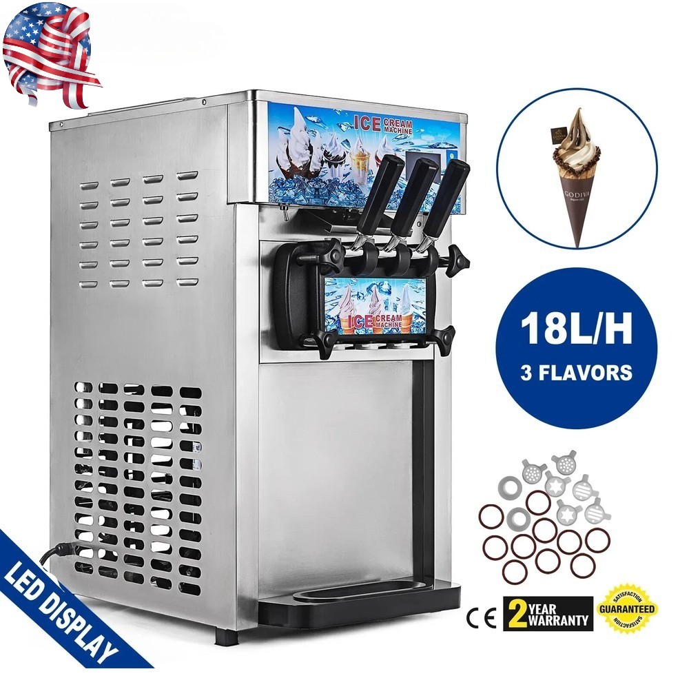 18L/H Maker 3 Flavors Home Commercial Ice Cream Machine Countertop Soft Serve