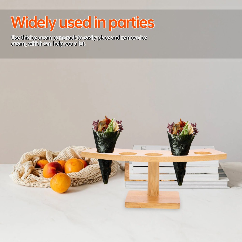 Home Wooden Ice Cream Cone Rack with Smooth Finish and Stylish Khaki Color