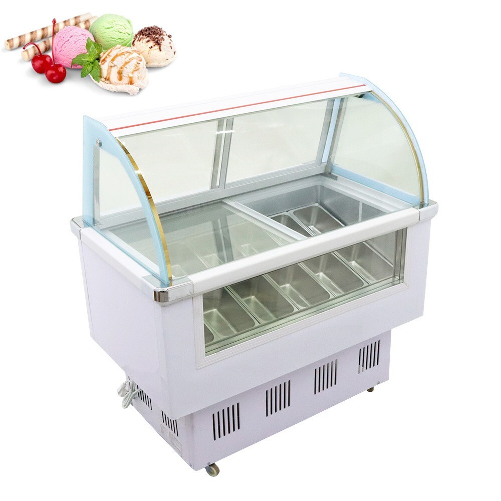 220V Hard Ice Cream Display Case 12 Pans Display Freezer Showcase Refrigerated