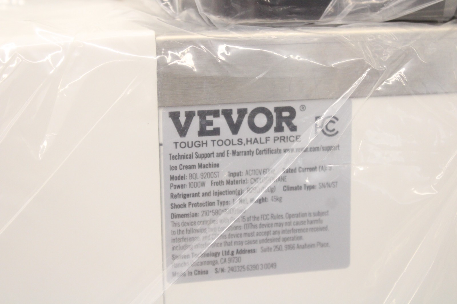 VEVOR COMMERCIAL COUNTERTOP ICE CREAM MAKER # BQL-9200ST