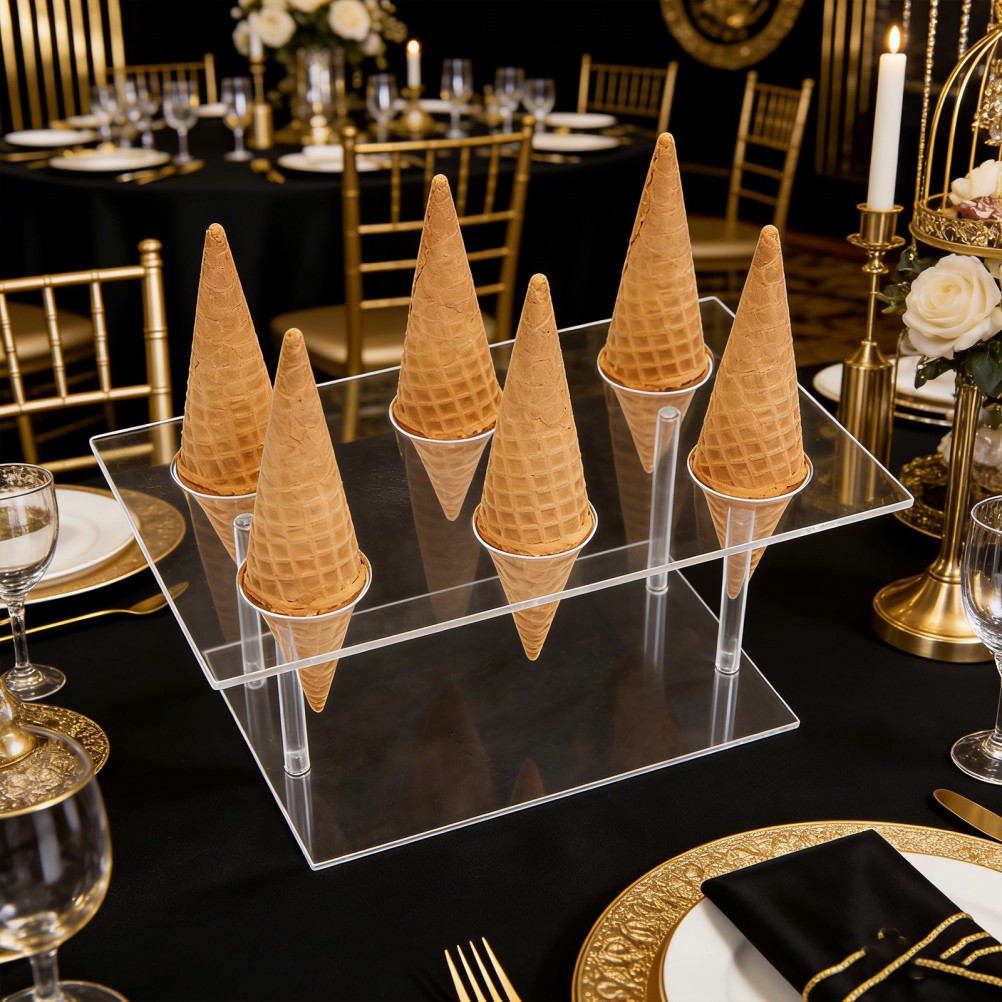 2Pcs Clear Acrylic Ice Cream Cone Serving Stand with Stable Cone Support