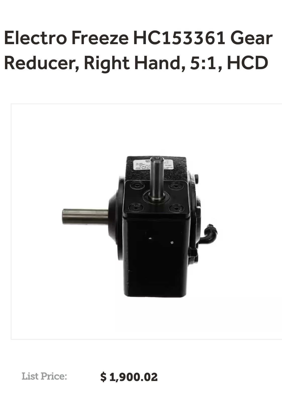 Electro Freeze – WINSMITH HC153361 Gear Reducer, Right Hand W/Coupling HC111780