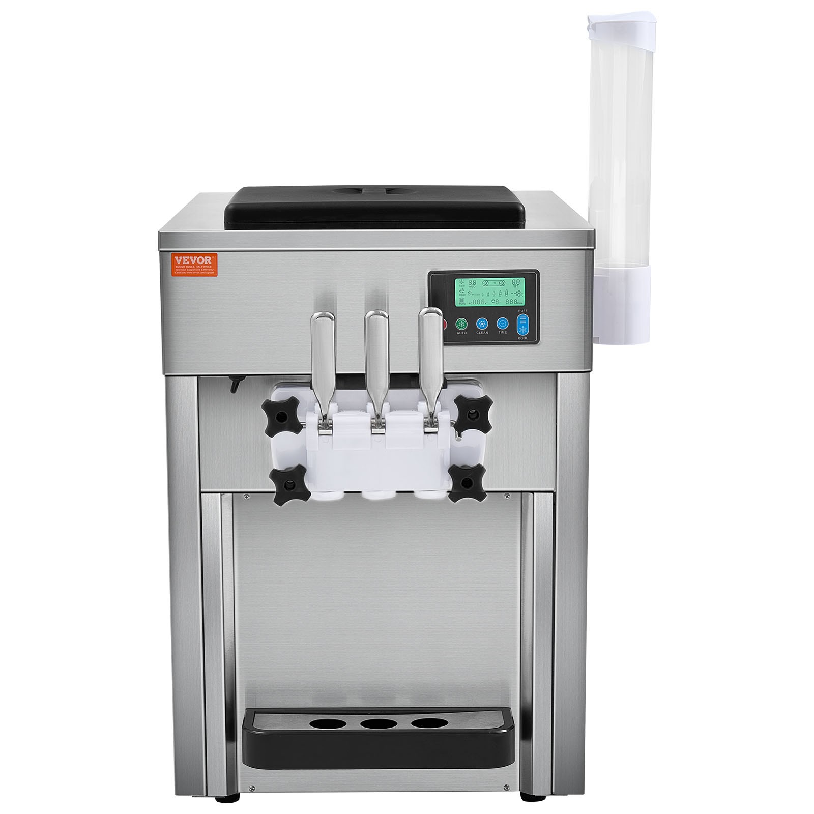 VEVOR Commercial Soft Serve Ice Cream Machine 20L/H Yield 3 Flavor Countertop