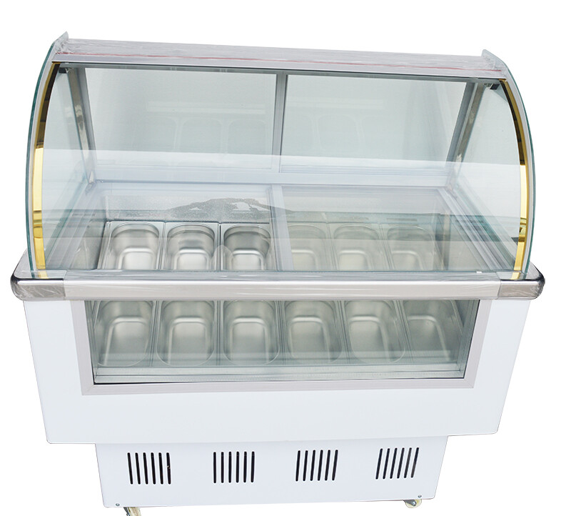 220V 12 Pan Hard Ice Cream Refrigerated Display Showcase Freezer with LED Light