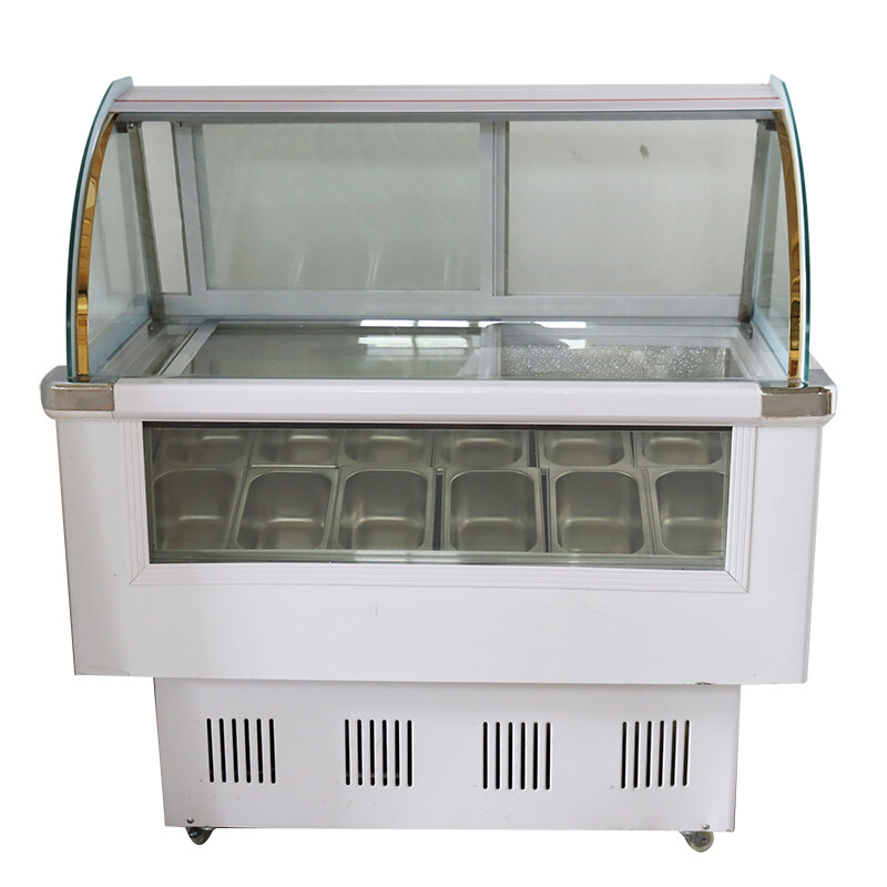 TECHTONGDA 110V 12 Pan Ice Cream Showcase Display Cabinet with LED Lights