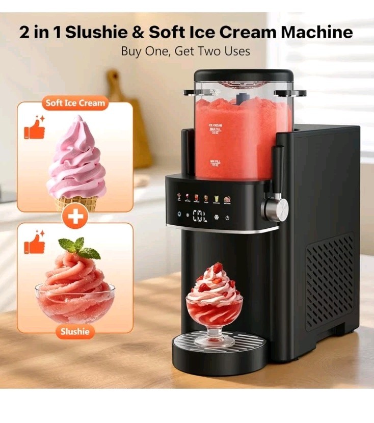 2-in-1 Countertop Slushie & Soft Serve Ice Cream Machine, Black, FREE SHIP