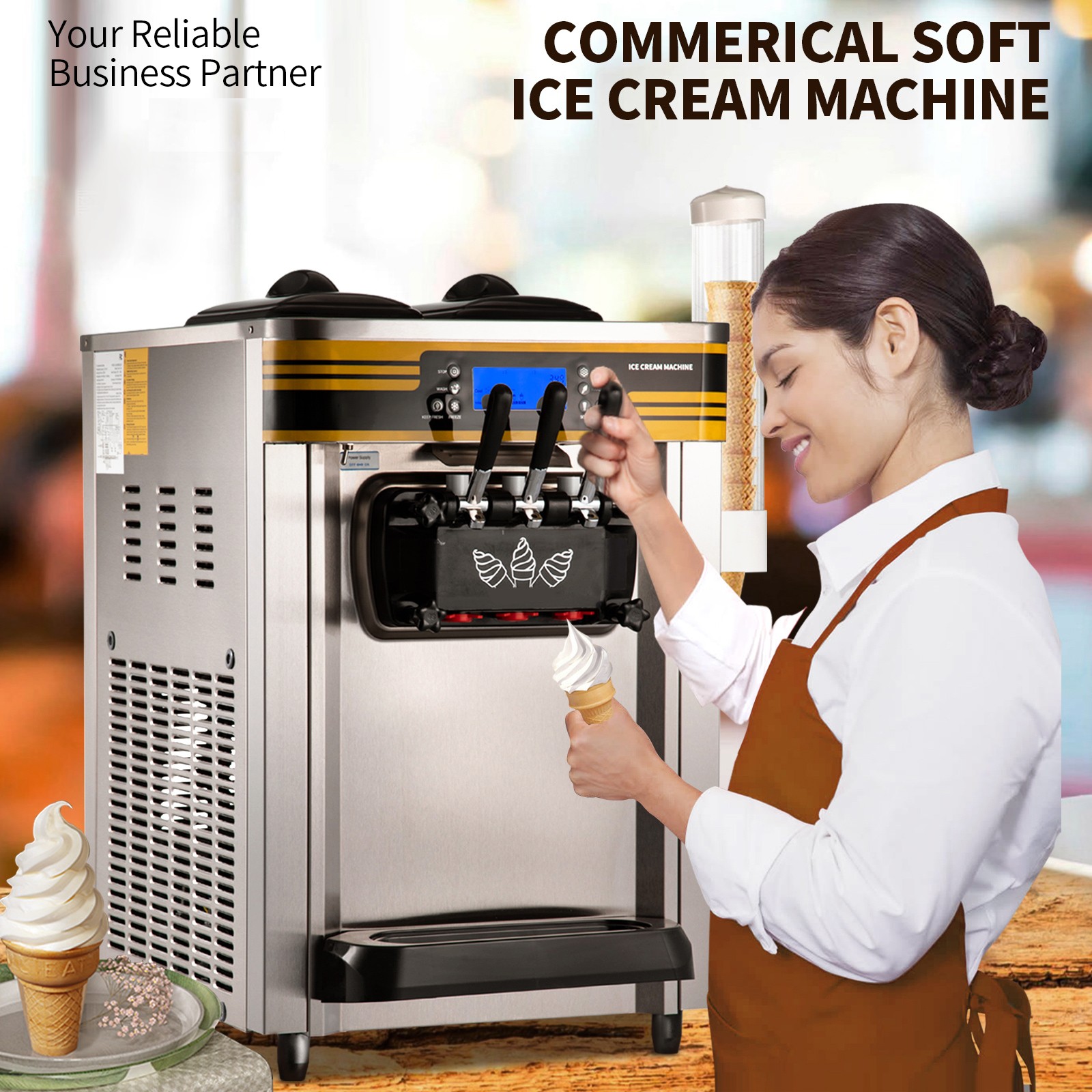 VEVOR Commercial Ice Cream Maker 22-30L/H 2350W Countertop Soft Serve Machine