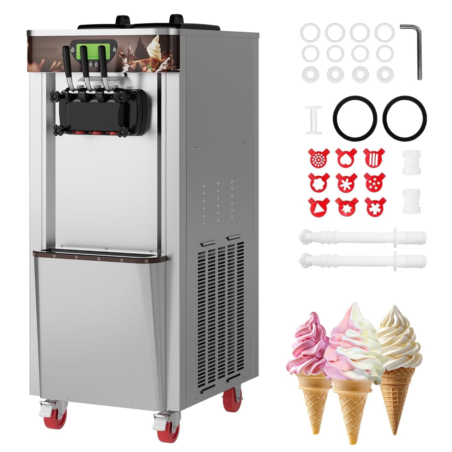 Commercial Soft Serve Ice Cream Machine 9.2-10.5 Gal/H Yield 3-Flavors