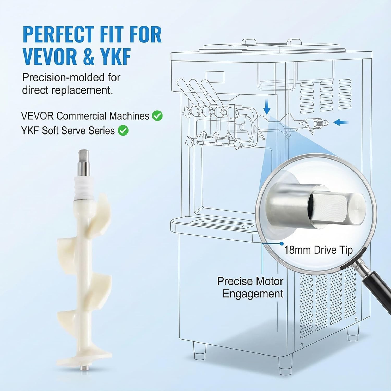 Soft Serve Ice Cream Machine Beater Rod Auger Assembly for VEVOR and YIKAFU YKF