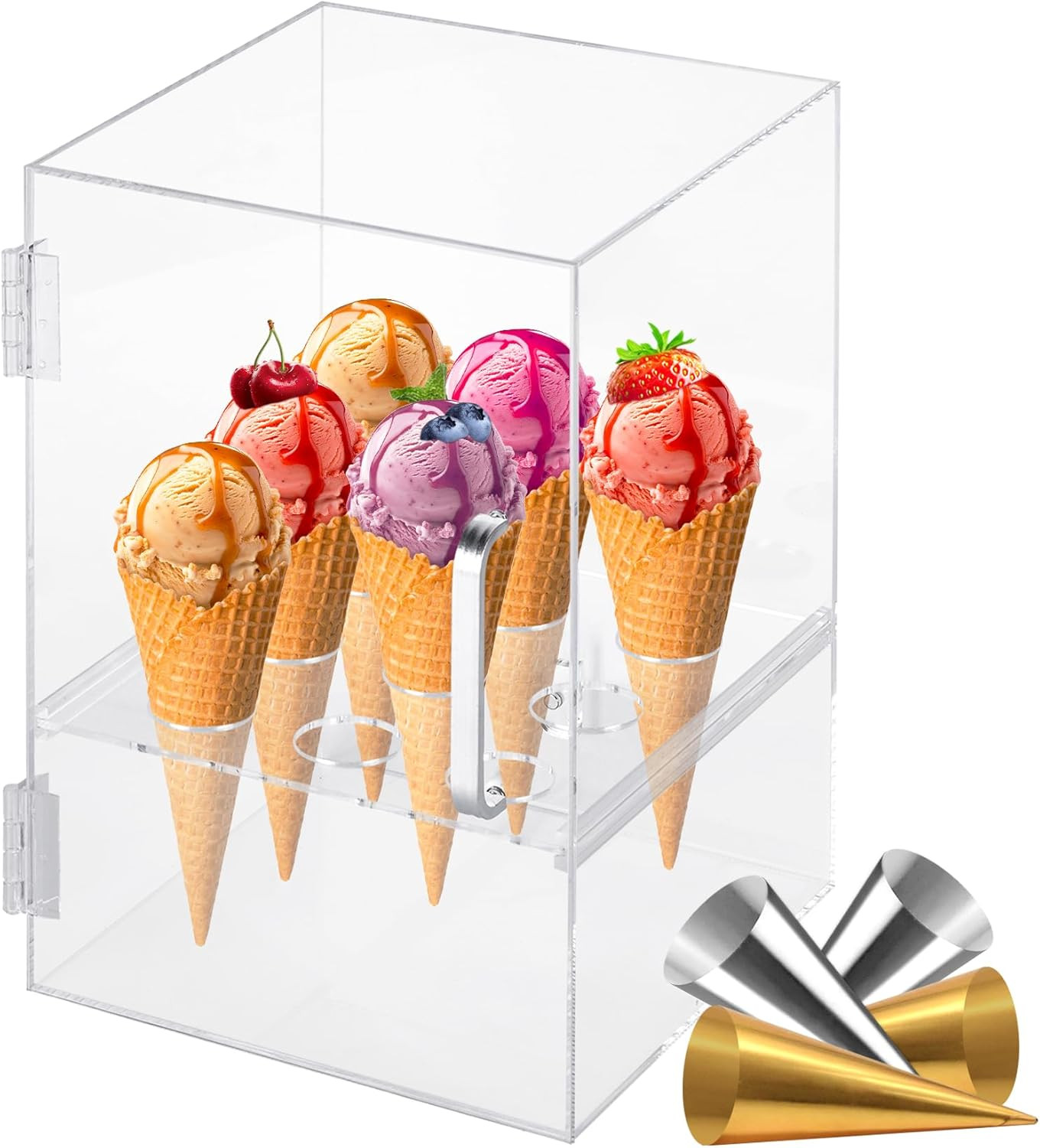 Acrylic Ice Cream Cone Holder 9 Holes Ice Cream Cones Cabinet with 10 Paper Cups
