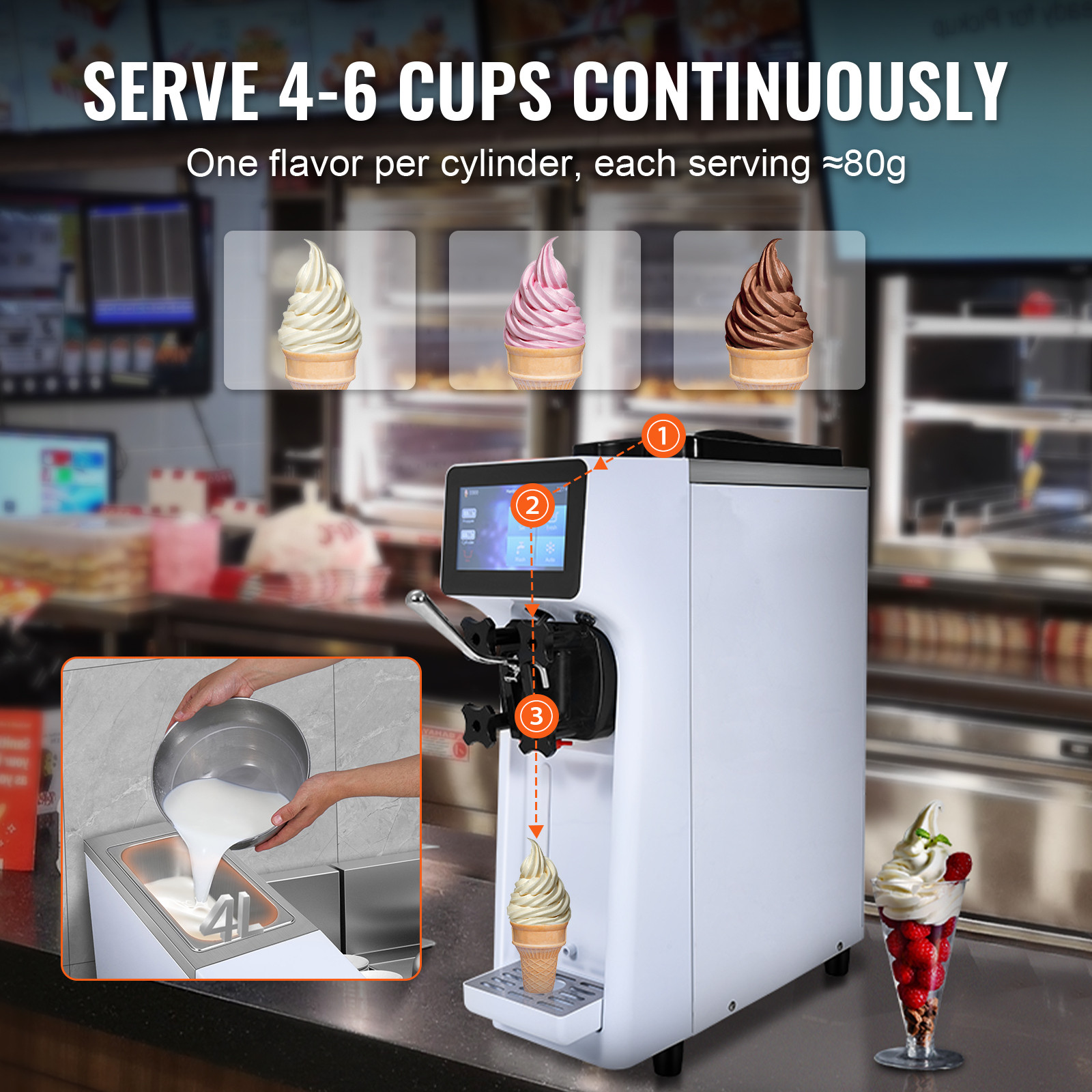 VEVOR Soft Serve Ice Cream Machine 10-20L/H Commercial Ice Cream Maker Tabletop