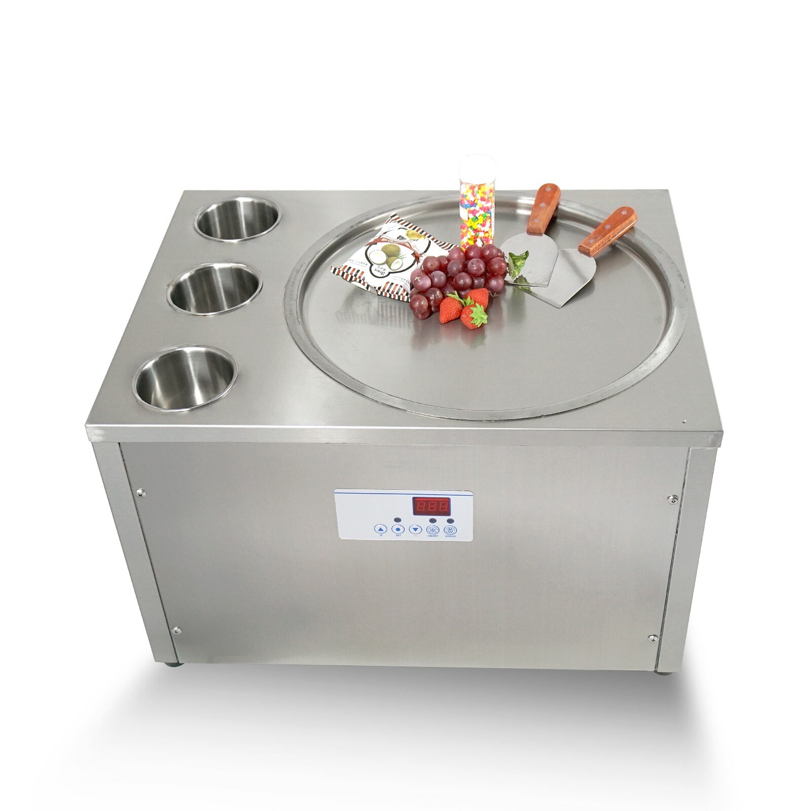 USA Kolice Commercial tabletop round pan rolled ice cream machine with 3 buckets