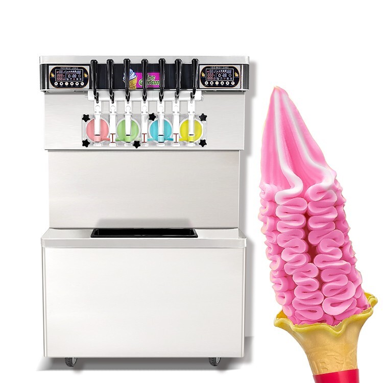 Commercial 4+3 mixed flavors soft ice cream machine upper tanks refrigerated