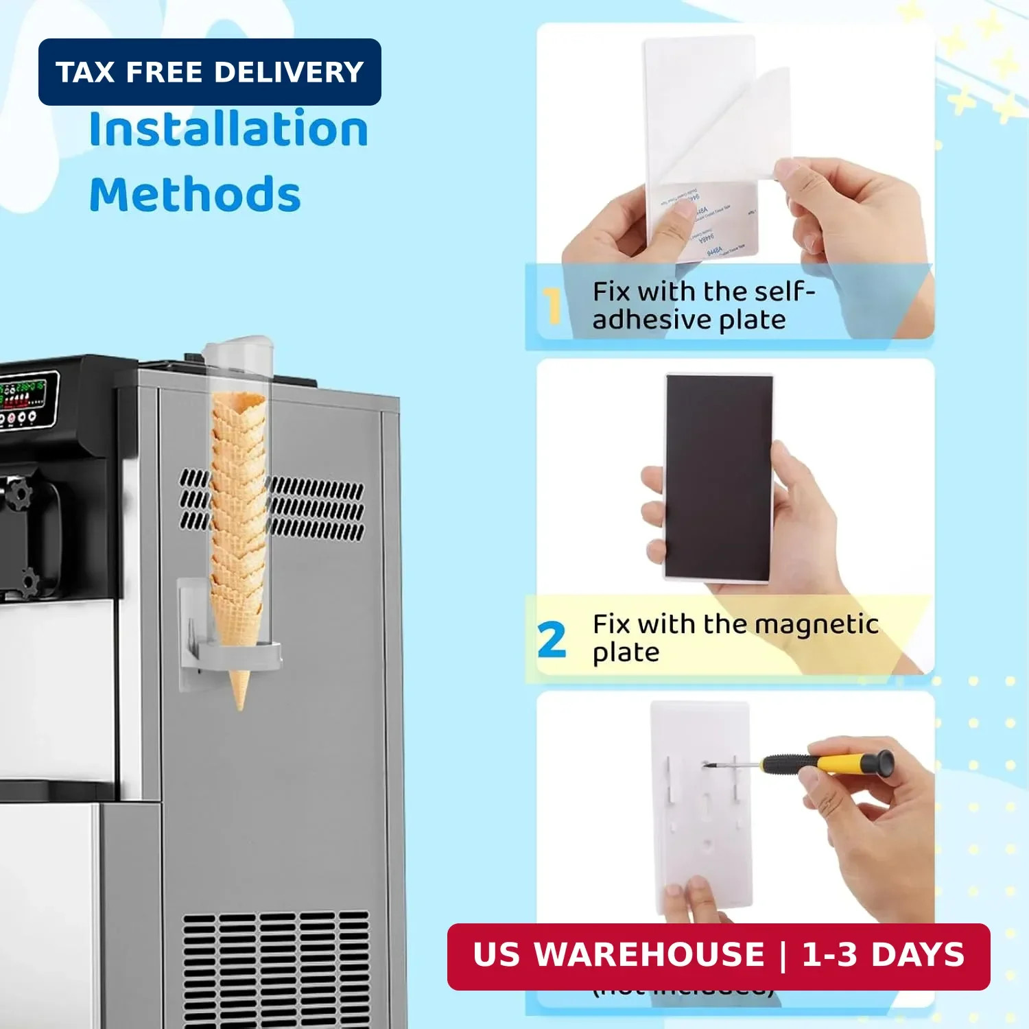 2PCS 16” Resturant Ice Cream Cone Dispenser (Commercial), Fit for Most Cone & W