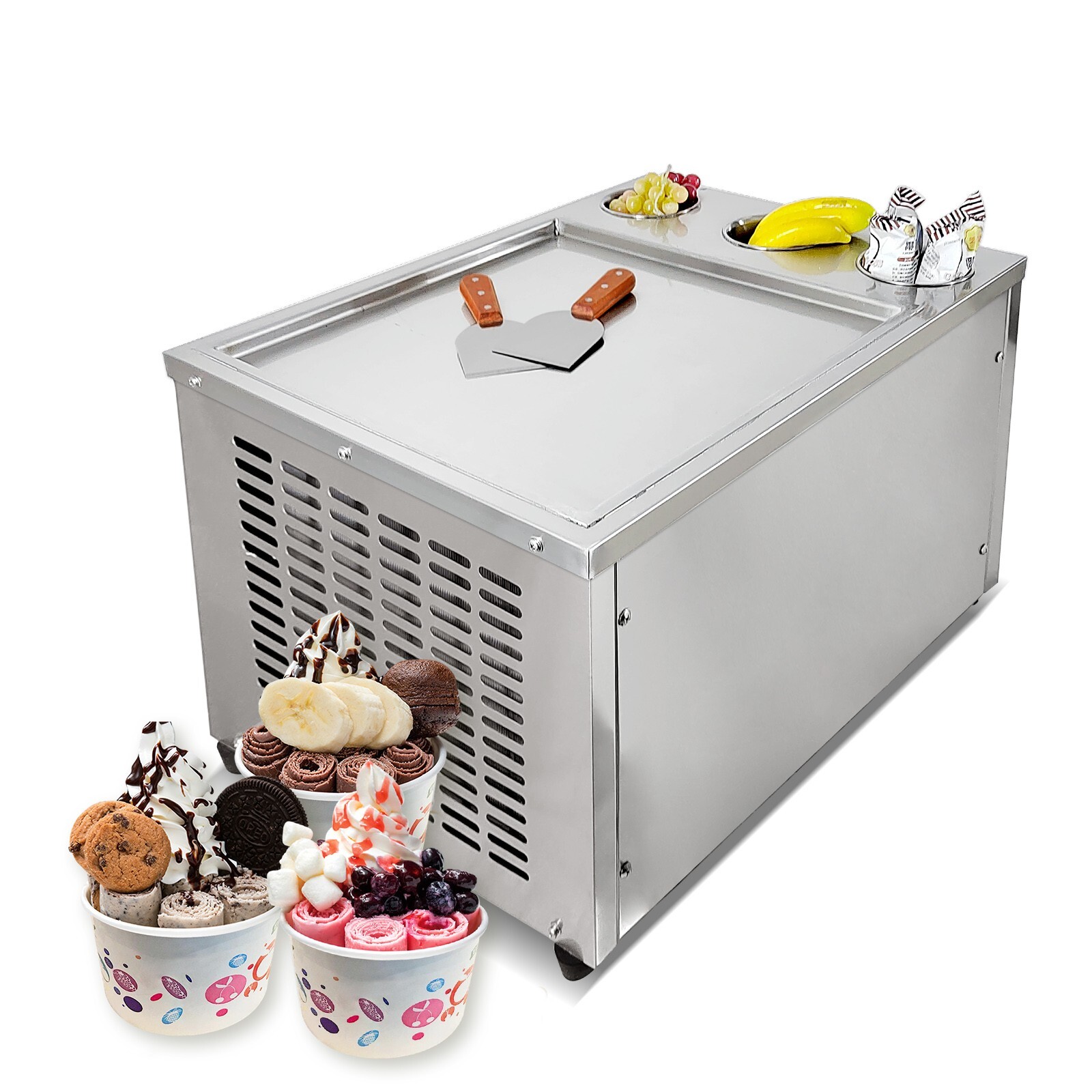 Kolice commercial 45x45cm fry ice cream machine, single square ice pan – 3 tank