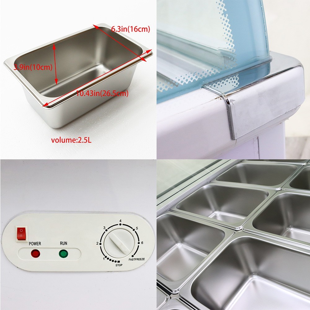 Ice Cream Refrigeration & Showcase Machine 12 PAN Gelato Ice Cream Display Case