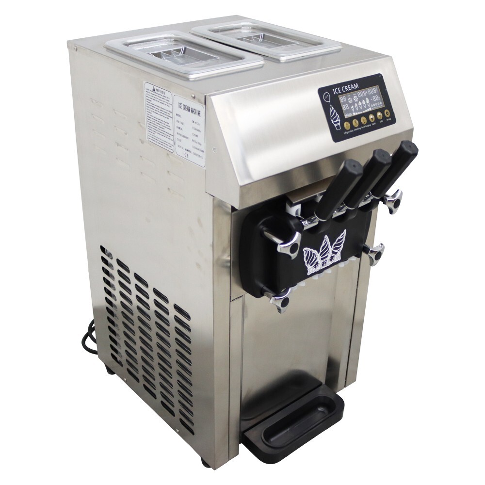 110V Tabletop 3 Flavors Soft Serve Ice Cream Maker Pre-cooling Double Cylinders