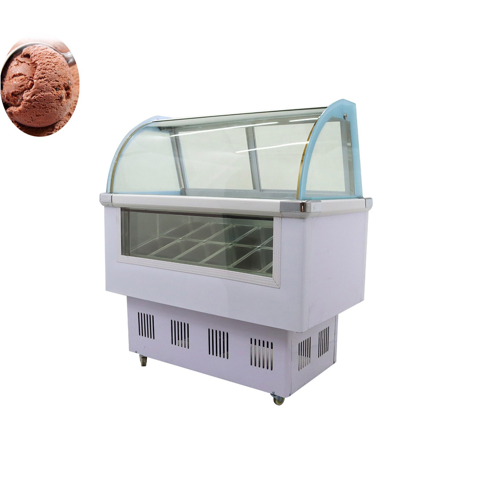 12 Pans Ice Cream Showcase 220V Hard Ice Cream Display Case Freezer LED Lighting